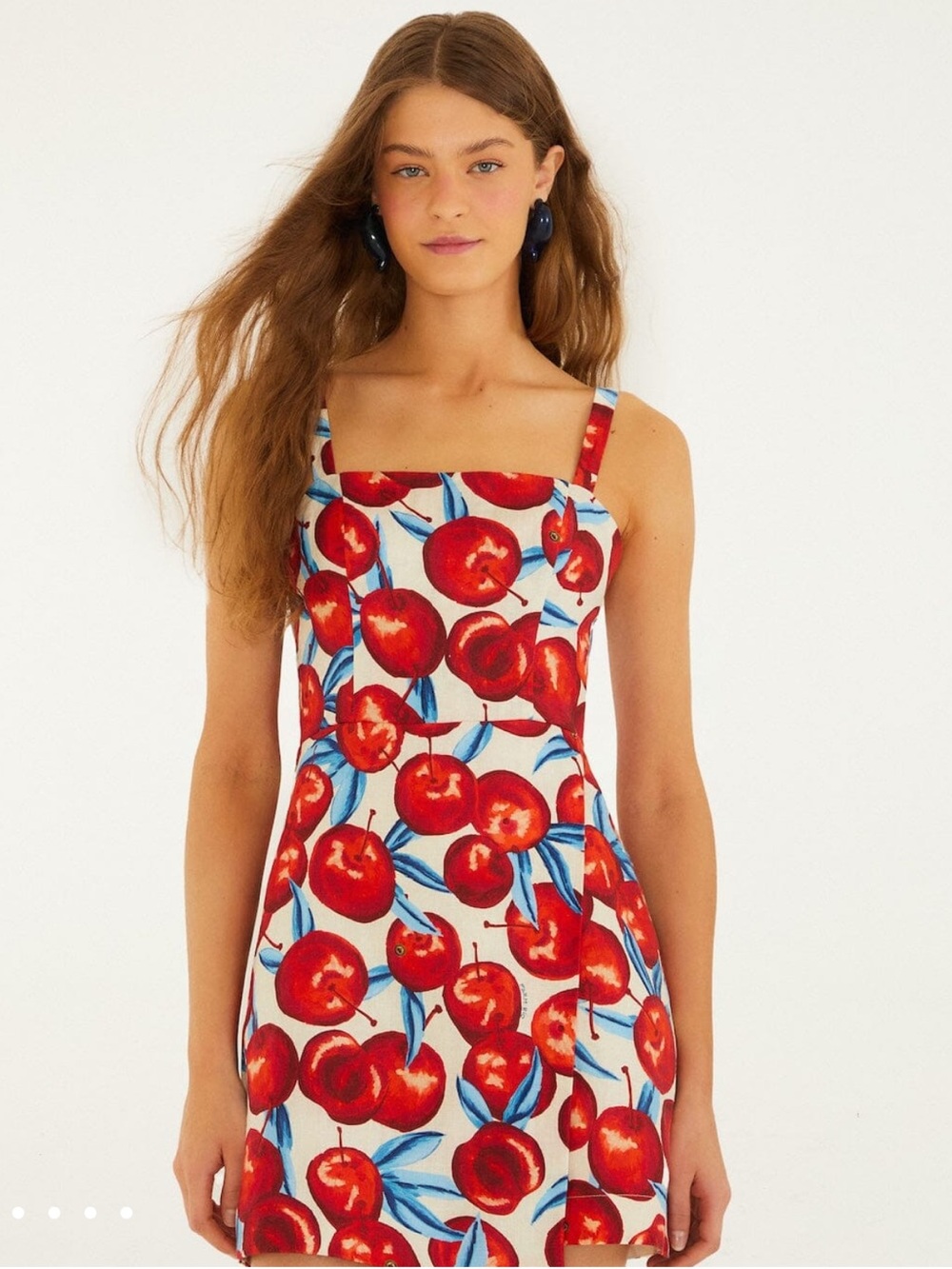 Farm Rio Cherry Blossom Sleeveless Mini Dress 100% linen fruit novelty Women XL - Picture 4 of 16